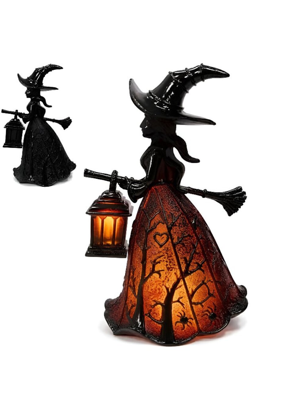 Halloween Witch Lamp Stained Glass, 7 Inch Gothic Witch Hat Lamp for Decor